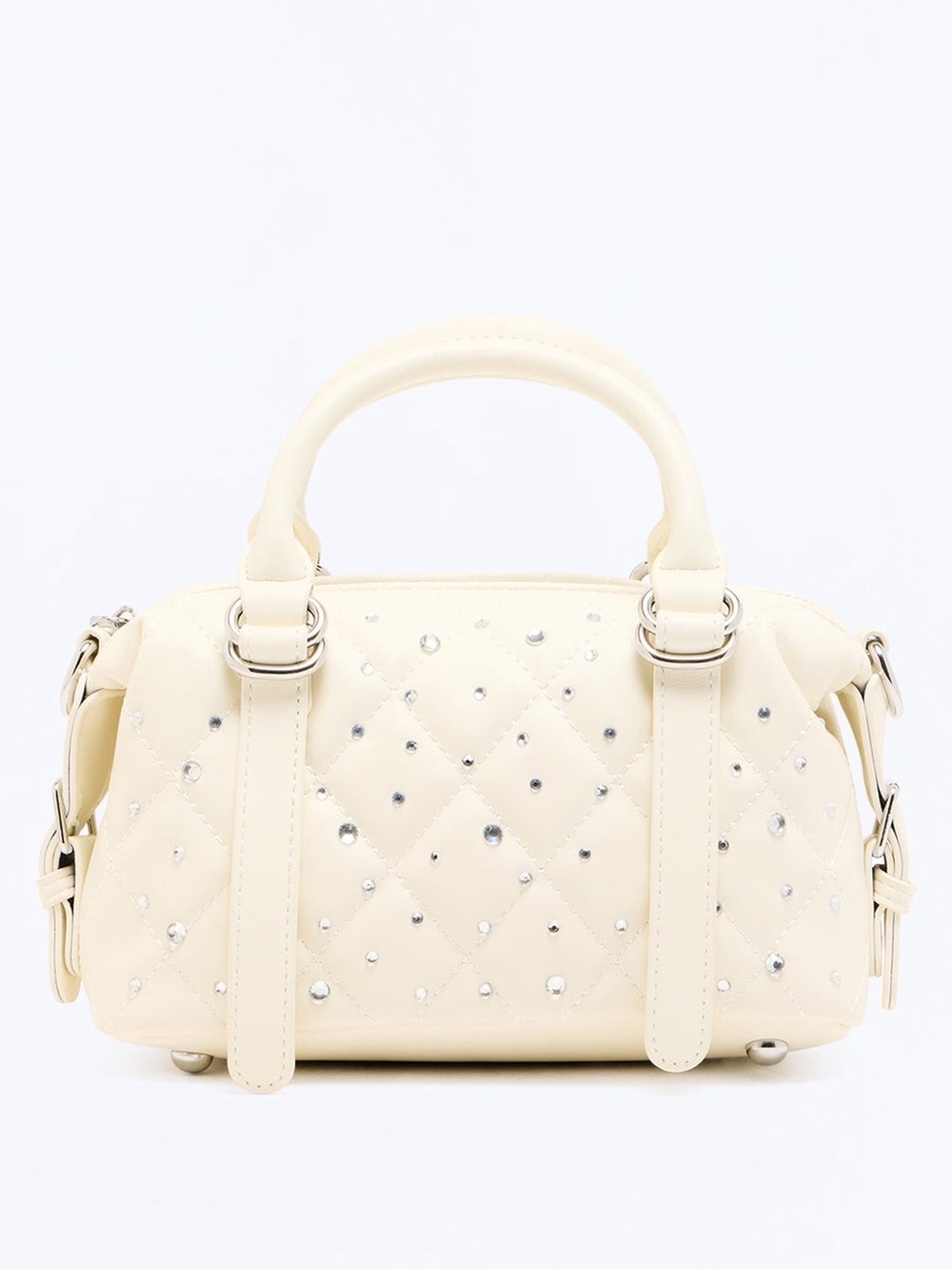 Cream Quilted Stud Satchel Handbag